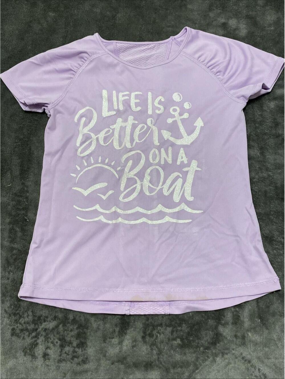 Life is Better on a Boat Shirt Funny Nautical Sailing Boating Kids Girls Purple
